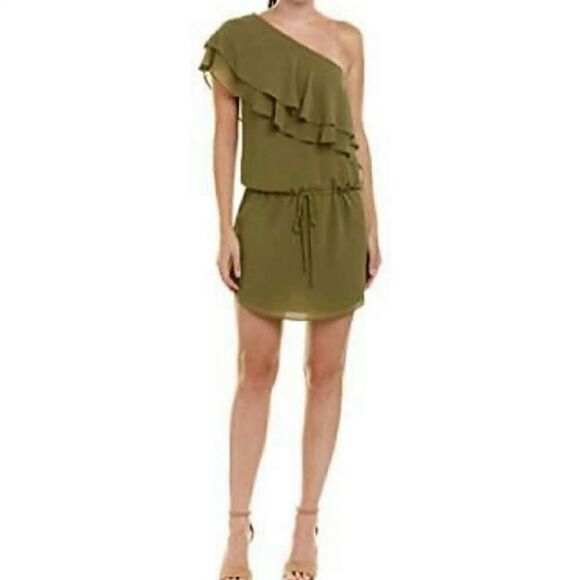 Haute Hippie Dresses & Skirts - Haute Hippie One Shoulder Ruffle Olive Green XS
